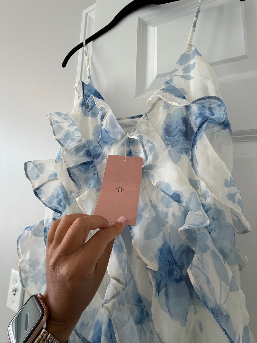 NWT BHLDN Blue & White Ruffle Maxi Dress Size 14 - Picture 3 of 8